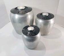 Vintage MCM Kitchen 3Pc KROMEX Spun Aluminum Storage Containers Coffee Tea Flour picture