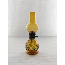 VTG 1970S Amber Glass Oil Lamp, Hurricane Lantern, Hong Kong Kerosene Light picture