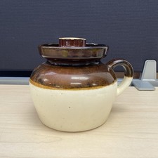 Vintage Robinson Ransbottom Pottery MCM Two Tone Stoneware Bean Pot with Lid picture