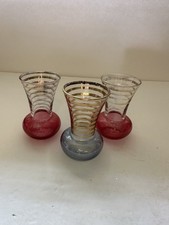 VTG 1950s Bartlett Collins Bud Vases, Pink & Blue Trimmed with Gold Set of 3 picture