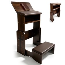 Adjustable Height Folding Prayer Bench with Book Rack – Solid Wood Kneeler for picture