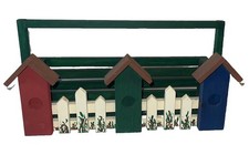Vintage rare cute Garden Caddy Wood Bird Houses & Fence 15” Long picture