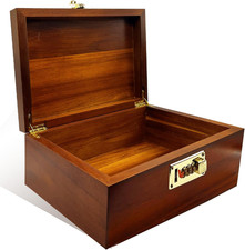 Large Wooden Box with Hinged Lid Combination Lock,Wood Reddish Brown picture