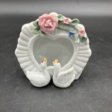 Porcelain Picture Frame Twin Baby Geese Flowers Octagon. So Sweet picture