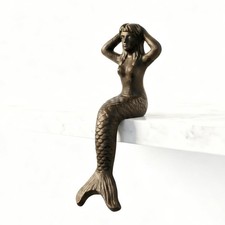 Comfy Hour 5 Heavy Duty Cast Iron Sitting Mermaid Figurine Rustic Brown Nautical picture