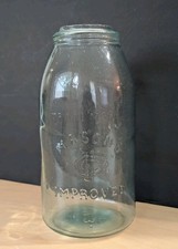 Vintage Trademarks Mason's Improved CFJ Co. Aqua Large 2Qt Jar picture