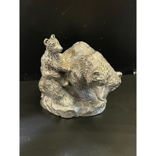 Vintage 1989 Bouvier donohue Ent Pewter Mother Bear and Cub Figurine picture