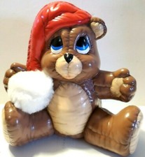 Ceramic Teddy Bear With Santa Hat Coin Bank Adorable Kids Piggy Bank 8.5