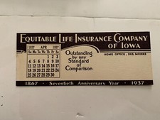 April 1937 Equitable Life Insurance Company Of Iowa Ink Blotter picture