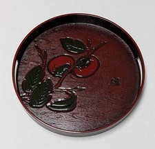 Japanese Lacquerware Round Tray Lacquer Persimmons Leaves  12