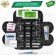 20 Pcs Black US Military Style Surplus Emergency Survival Kit W/Pouch German Gr picture