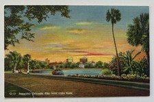 Beautiful Orlando Florida from Lake Eola Linen Postcard Sunset View picture