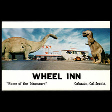 CA Cabazon, California; Wheel Inn + Pee-wee's Dinosaurs: Unused Chrome POSTCARD picture