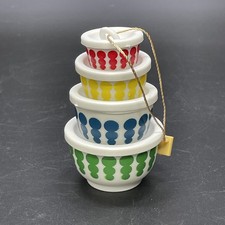VTG Pyrex Inspired Xmas Ornament Plastic Nesting Mixing Bowl Set Retro Polka Dot picture