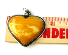 ❤❤ BEAUTIFUL Vtg HUGE Thick HEART Egg Yolk Genuine AMBER Sterling SILVER Pendant picture