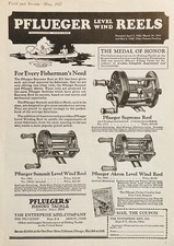 1927 AD(XH61)~ENTERPRISE MFG. CO. AKRON, OHIO. PFLUEGER LEVEL WIND FISHING REELS picture