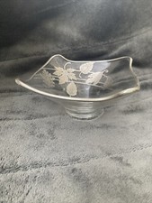 Clear Glass Candy Dish Bowl Silver Deposit Overlay Of Leaves Vintage picture