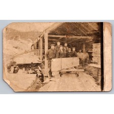 Antique RPPC Lumber Mill Workers Logging Camp Postcard 1904-1918 Sepia Photo picture