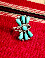 VINTAGE Zuni Turquoise Sterling Silver Ring Signed Bill & Lou Size 7 1/2 EUC picture