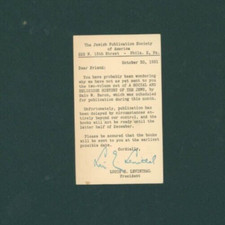 1951 Postcard Judge Louis Levinthal - Truman's Advisor on Jewish DPs, ZOA picture