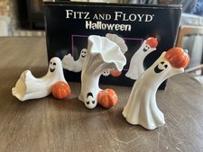 Fitz and Floyd Tumblers Halloween Ghost Pumpkin Figures Vintage Set of 3 Ghosts picture