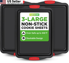 NutriChef 3-Piece Large Nonstick Cookie Sheets Set, One Size picture