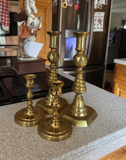 Set Of 4 Vintage Brass Candlestick Candle Holders Assorted Sizes & Styles picture