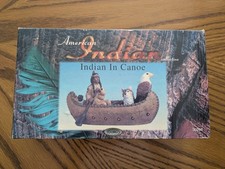 Vintage Youngs 30204 American Indian In Canoe Figurine With Dog and Bald Eagle picture