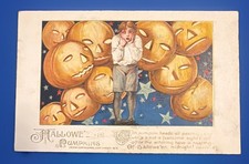 Vintage Halloween Postcard Winsch Schmucker Scared Boy JOL 1914 picture