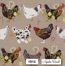 (1914) TWO Individual Paper LUNCHEON Decoupage Napkins - CHICKENS HENS ROOSTERS picture
