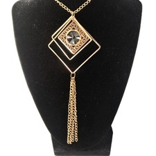 Rose Gold Tone Pendant Necklace Chain Diamond Crystal Center 4 Tassels  32