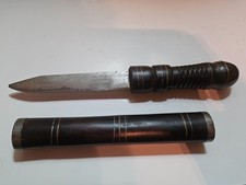 Vintage Unmarked Small Dagger Carved Wood Handle Matching Wood Sheath picture