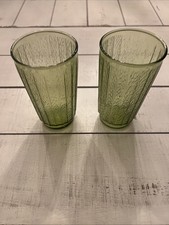 Vintage Green Reeded Wheatgrass Pattern Drinking Glass Set of 2 ￼ picture