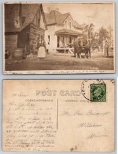 1914 RPPC The Roseman House Ohio Farm Home Horses Log Cabin Photo Postcard picture