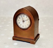 Antique German Brass Desk Clock Gothic Arch Mechanical Table Timepiece 1910s picture