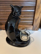 Yankee Candle Retired Black Cat Ceramic 2 Clear Glass Tea Lights Holder #1602259 picture