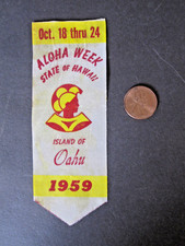 vTg 1959 Oahu Hawaii Island Festival Aloha Week Ribbon Badge Year of Statehood picture