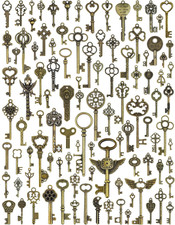 JIALEEY Vintage Skeleton Keys, Wholesale Bulk Lots Mixed Set of 100 Antique Bron picture