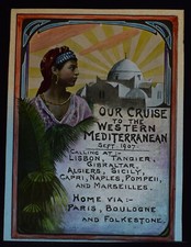 A MEDITERRANEAN CRUISE TITLE SLIDE DATED 1907 ANTIQUE TINTED Magic Lantern Slide picture