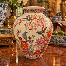 Chinese Famille Rose Porcelain Vase Birds Flowers Tongzhi Style Mark 9” picture