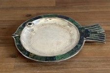 Los Castillo Mexico Plateado Fish Dish Inlaid Lapis Turquoise Malachite MCM picture