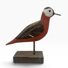 VTG MCM 8” Folk Art John Nelson Signed Hand Carved Red Phalarope Minimalist picture