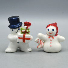 Vintage Snowman Figurine Set 1950s MCM Japan Paper Label Christmas Ceramic picture