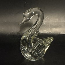 Vintage Clear Art Glass Swan Figurine Paperweight Controlled Bubbles Blown Glass picture