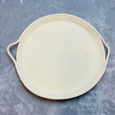 Round Braided Hand Woven Fabric Basket Handled White Flat Boho Natural Decor picture