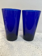 Vintage Libbey Cobalt Blue Flare Tumblers Drinking Glasses 16 oz Set of 2 Libbey picture