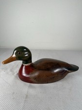 Vintage Hand Painted & Carved Wooden Duck Mallard Multicolor Figure Statue picture