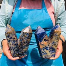 2pcs 4.4LB Natural Blue Vein Stone Crystal Columns Polishing Restoration 2241 picture