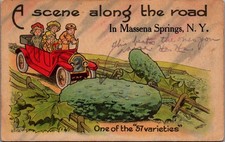 Humorous Massena Springs NY Giant Cucumbers Car Cartoon Postcard WATT Artist picture