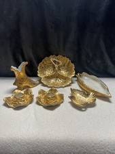 VTG Weeping Gold Collectibles(Divied Dish/Leaf/Boot/Trinket Tray/Candle Holders) picture